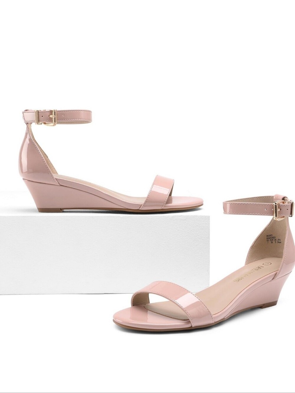 Dream Pairs Womens Nude Pink Patent Ankle Strap Wedge Sandals